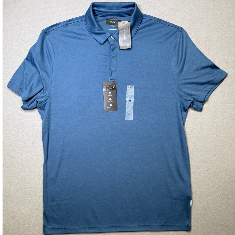 Alfani Men's AlfaTech Stretch Solid Polo Shirt, Willow Blue shale medium $50
